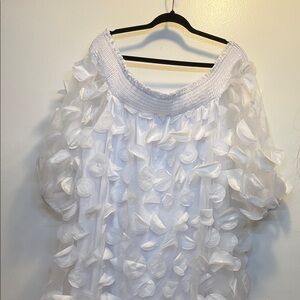 Ashley Stewart White Textured Floral Blouse